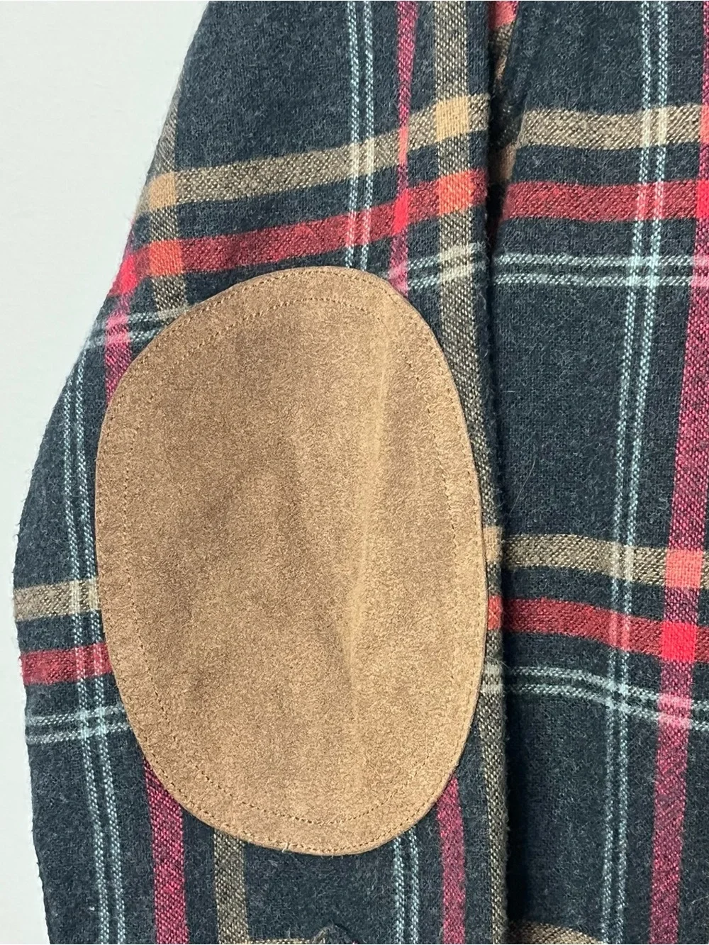 JCrew Men’s XS Plaid Flannel Button Up Shirt Elbow Patches Wool Cotton Vintage